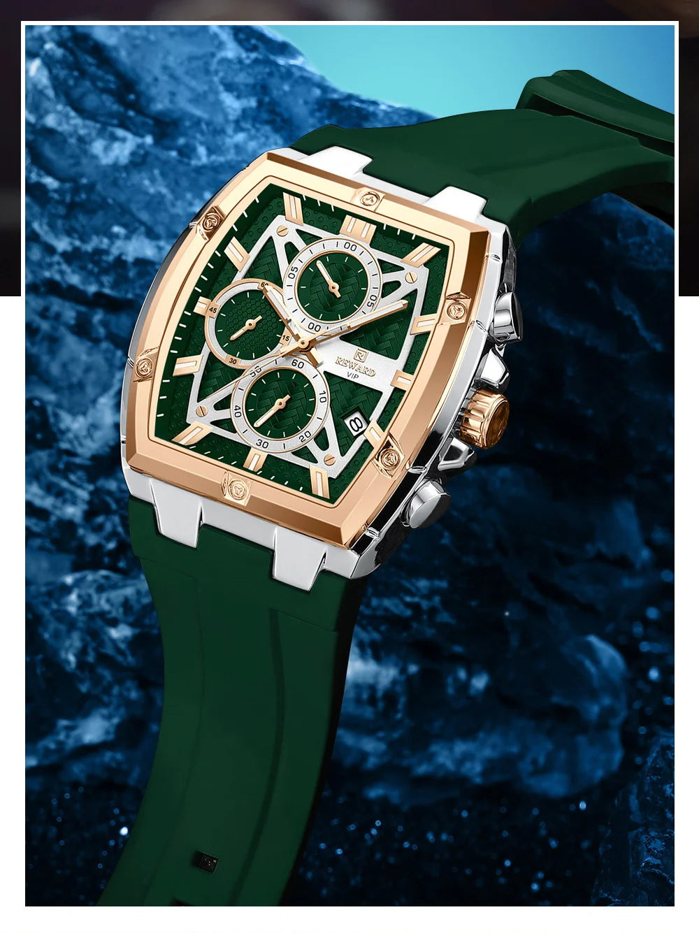 REWARD Fashion Watch Men Square Top Quality Luxury Alloy Quartz Watches Calendar Rubber Band Male Wrist Watches Factory OEM