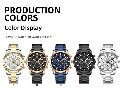 REWARD Fashion Mens Watch Wholesale Price Stainless Steel Waterproof Calendar Wristwatches Male Reloj Reward
