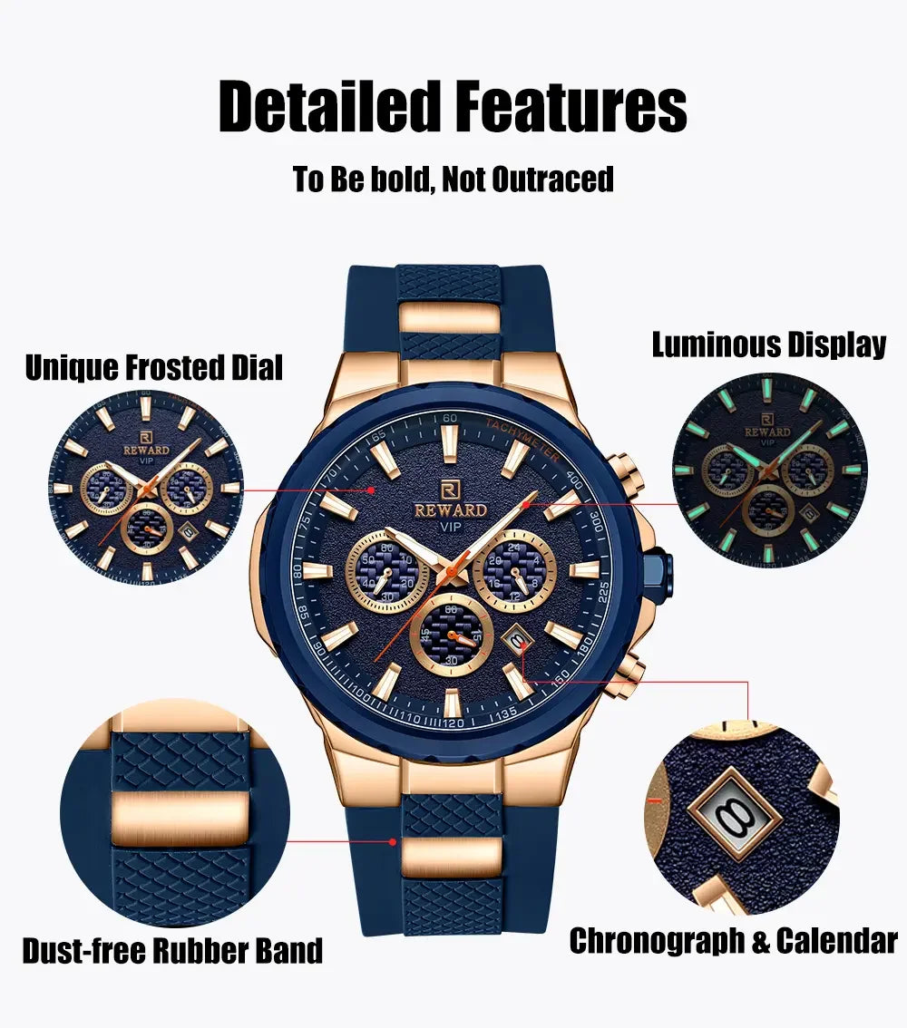 REWARD Watch for Men Casual Sport Quartz Watch Waterproof Three Eyes Fashion Men's Wristwatches