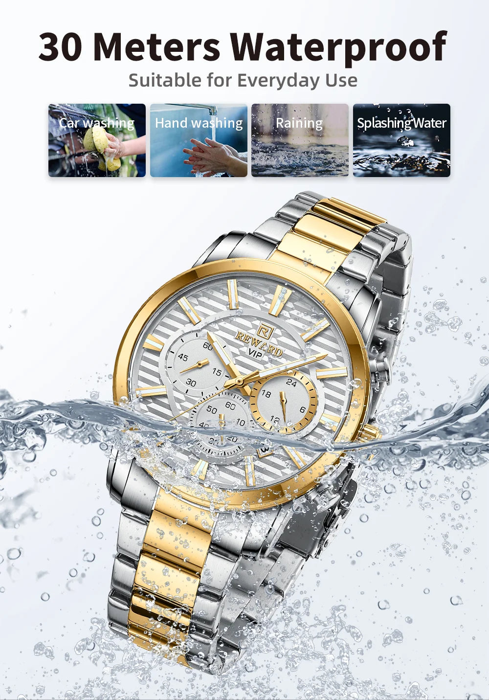 REWARD Fashion Mens Watch Wholesale Price Stainless Steel Waterproof Calendar Wristwatches Male Reloj Reward