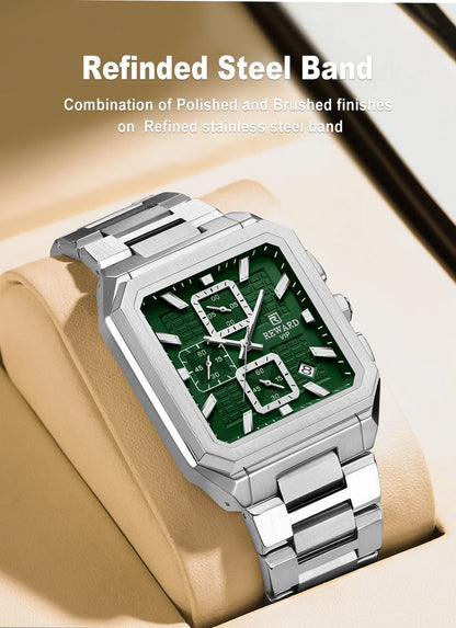 REWARD New Watch for Men High Quality Polishing Double Layered Case Square Chronograph Casual Quartz Watches Men Luxury
