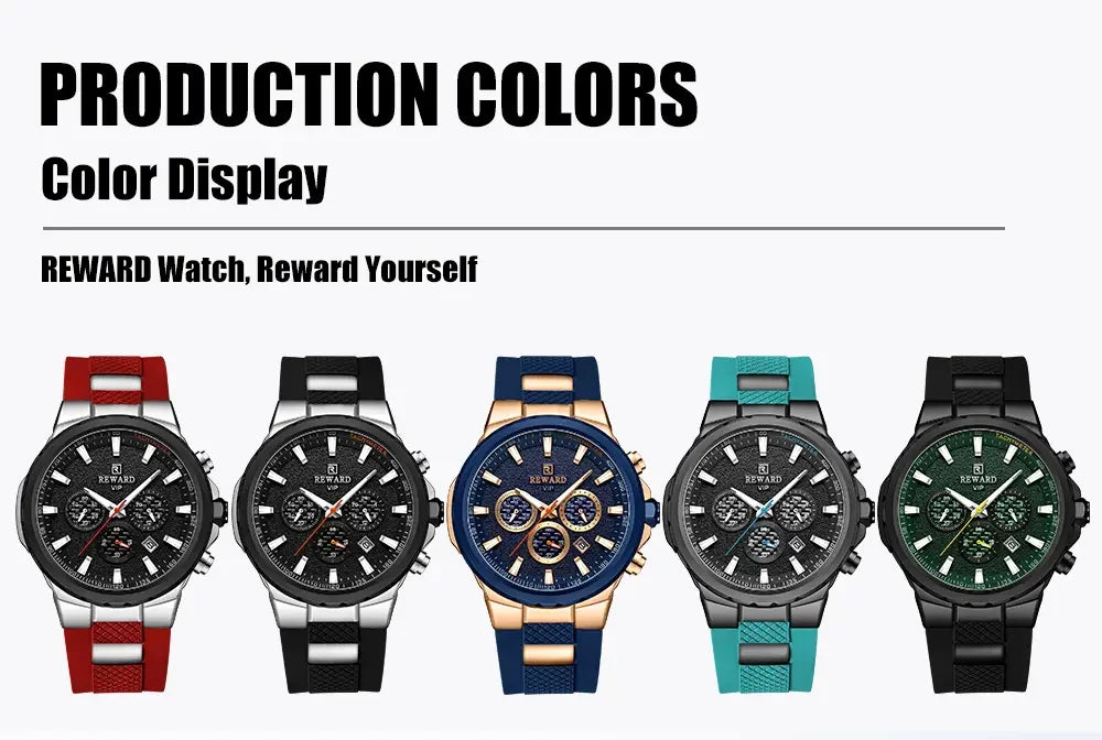 REWARD Watch for Men Casual Sport Quartz Watch Waterproof Three Eyes Fashion Men's Wristwatches