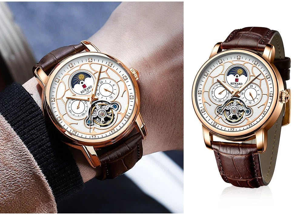 Reward Luxury men stainless steel automatic moon phase mechanical watch 2021 Custom logo casual fashion tourbillon wrist watch,RD33005M