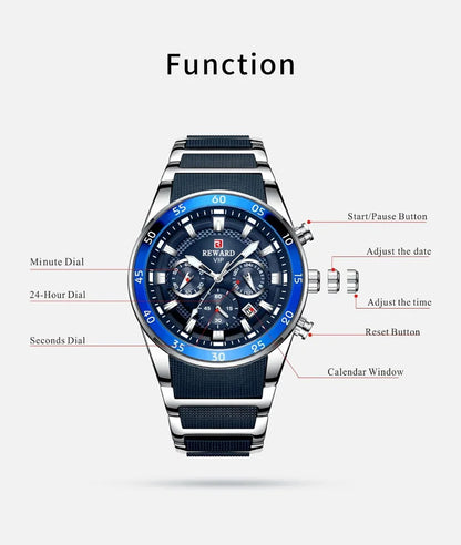 REWARD watches men wrist sport waterproof Luxury brand Silicone Band Quartz Wristwatch Male Watches Fashion Watch Man
