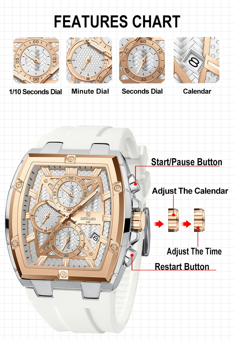 REWARD Fashion Watch Men Square Top Quality Luxury Alloy Quartz Watches Calendar Rubber Band Male Wrist Watches Factory OEM
