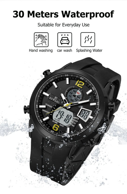 REWARD New digital watches men multi function week date running stopwatch outdoor fashion silicone quartz digital watch